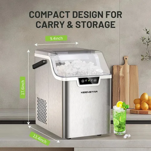 Miniatura 7 de KEENSTAR Máquina de hielo para encimera de pepitas con hielo masticable suave, máquina de hielo de guijarros de 40 libras/24 horas para el hogar
