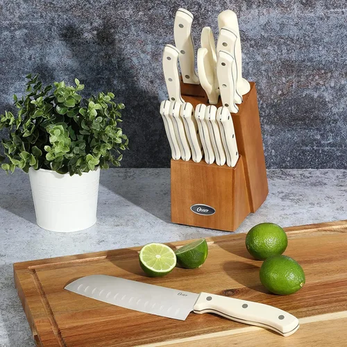 Miniatura 6 de Oster Evansville - Juego de cuchillos de cocina de 14 piezas, acero inoxidable con asas blancas de lino - Cuchillos para cocina Lino Blanco