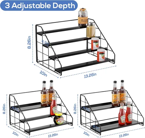 Miniatura 3 de Organizador de especias para gabinete, organizador de especias de 4 niveles, estante de especias ajustable escalonado para la encimera de la cocina