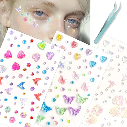Miniatura 12 de NOOEPC Gemas faciales de Navidad, accesorios para rave, maquillaje de Navidad, copos de nieve, joyas autoadhesivas para la cara, joyas de ojos