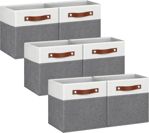 Miniatura 8 de Cubos de almacenamiento de 13 x 13 pulgadas, paquete de 6, cubos de tela de lino de 13 pulgadas para dormitorio, sala de estar, ropa y juguetes