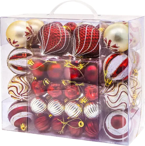 Juego de 48 bolas de Navidad, bolas colgantes de plástico de 3.15 pulgadas color borgoña y dorado, para decoración del árbol de Navidad