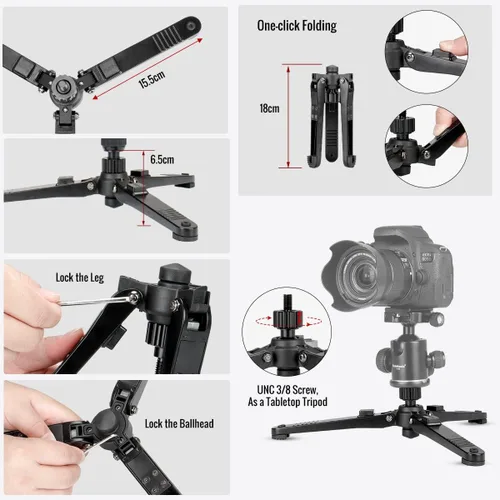 Miniatura 5 de Monopod extensible de aluminio para cámara con cabezal fluido y base de trípode plegable para cámara DSLR. Altura máxima de 58 pulgadas. Carga útil