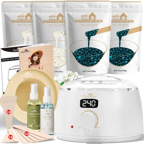 Miniatura 11 de Lifestance Kit de depilación para mujeres y hombres - Calentador digital L3 Amethyst Trace, forro de silicona para recipiente de cera, depilación