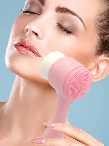 Miniatura 5 de Paquete de 2 cabezales diferentes, cerdas de fibra extra suaves de doble cara y almohadilla de silicona, cepillo de limpieza facial manual