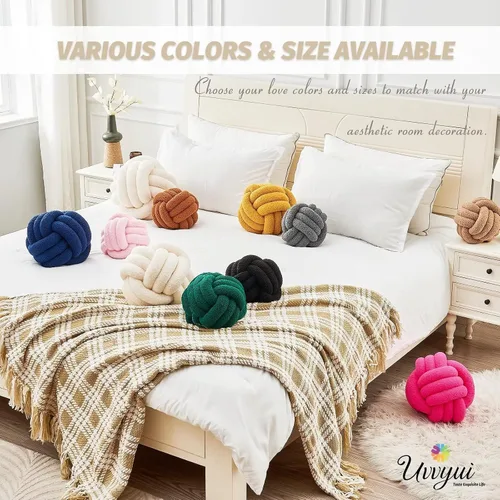 Miniatura 6 de Uvvyui Bola de Almohada de Nudo, Almohadas Decorativas Suaves para el Hogar, Almohada Redonda de Tiro, Almohada de Felpa Anudada Hecha a Mano, Cojín
