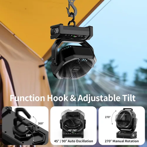 Miniatura 3 de Ventilador de camping Socool con luz, ventilador con batería recargable de 20,000 mAh con control remoto, 112 horas y 8 velocidades, pantalla