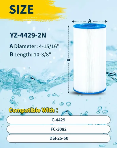 Miniatura 2 de 4429 Spa Filter Cartridge Replaces for Unicel C-4429, DSF25-50, FC-3082, Nemco 30, Darlly 40302, 30 sq.ft Hot Tub Filter (2 Pc)