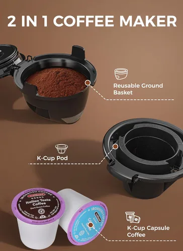 Miniatura 2 de COWSAR Cafetera comercial de una sola porción, cafetera K Cup para cápsulas y café molido, cafetera de cápsulas con tanque de agua de 40 onzas
