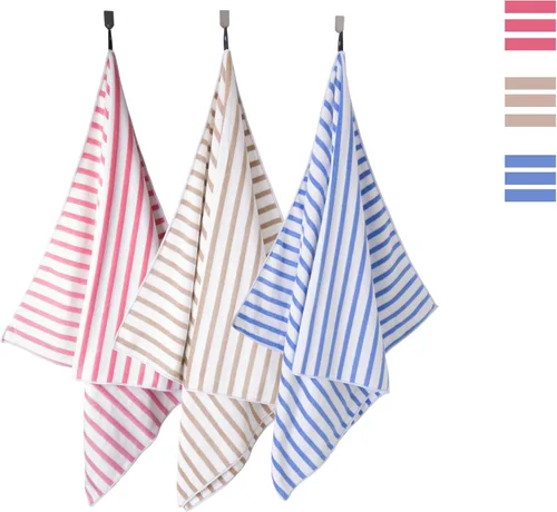Miniatura 4 de JML Toallas de playa de microfibra, juego de 6 toallas de baño a rayas Cabana, 27 x 55 pulgadas, grandes, absorbentes, de secado rápido, no se
