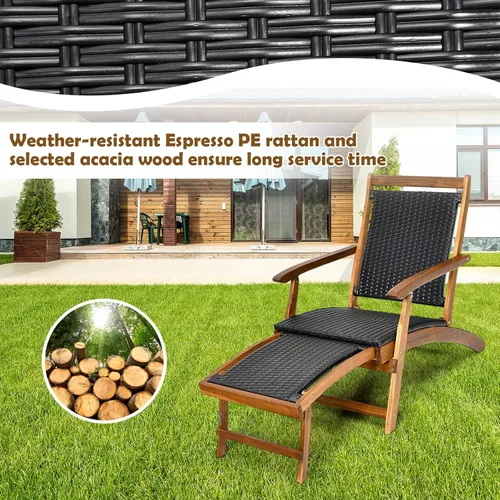 Miniatura 8 de COSTWAY Marco de madera plegable de la silla de salón de la rota del patio W/el reposapiés retráctil