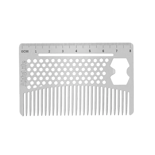 AhfuLife Peine de metal para cabello y barba de acero inoxidable, peine antiestático de doble acción para barba, peines de tamaño de tarjeta de