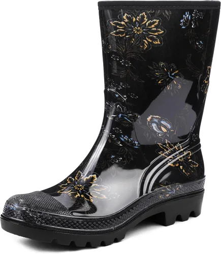 Miniatura 58 de DKSUKO Waterproof Womens Rain Boots insulated,Lightweight Rubber fashion Boots in Gardening,Warm and Comfortable Wide Calf Rain Boots with Glossy in
