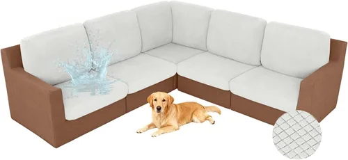 Miniatura 24 de ALIECOM Fundas 100% impermeables para sofá seccional esquinero en forma de L, fundas de cojín de jacquard elásticas para mascotas y perros
