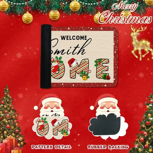 Miniatura 7 de Tapete personalizado de bienvenida de Navidad para entrada al aire libre con nombre, tapete de puerta de Navidad personalizado para Navidad, tapete
