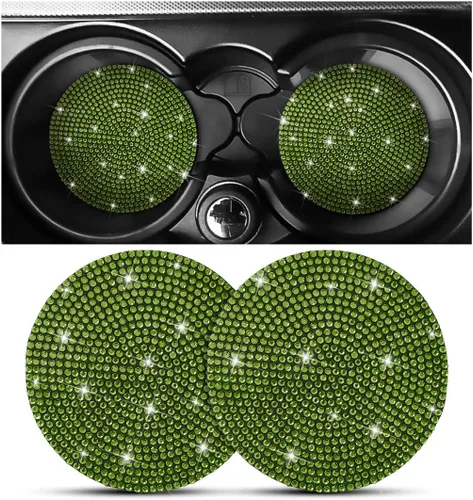 Miniatura 25 de Osilly – Portavasos para auto con brillantes, 2 unidades, diamantes de imitación, antideslizantes, portavasos universales de 2.75 pulgadas