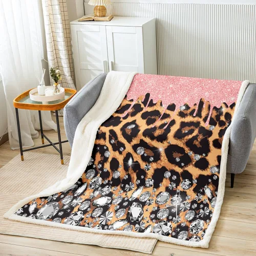 Miniatura 8 de Manfei Manta de mármol con purpurina dorada y estampado de leopardo para sofá, manta de cama de mármol blanco y negro para niños y niñas, manta