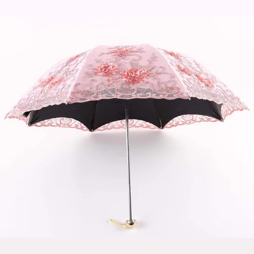 Miniatura 123 de Honeystore Sombrilla bordada con flor 3D plegable UV con encaje clásico