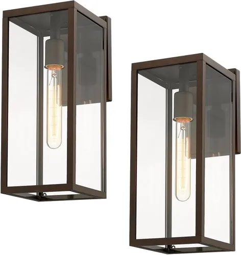 Miniatura 13 de Bestshared Aplique de pared para exteriores, paquete de 2 faroles de pared exteriores de 15 pulgadas con vidrio transparente, luces negras
