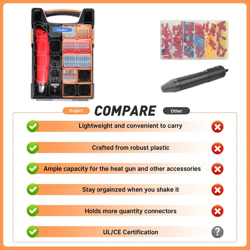 Miniatura 2 de Kuject Pistola de calor para tubos retráctiles, 820 conectores de alambre de sellado de soldadura y kit de tubos termorretráctiles, kit