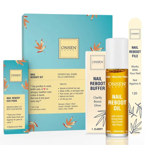 Miniatura 10 de Onsen Secret Kit de cuidado de uñas, con suero para el cuidado de la cutícula, kit de pulidor de uñas japonés y brillo - fortalecimiento y brillo