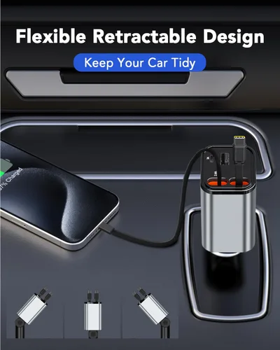 Miniatura 7 de Adaptador de Carga de Coche Retráctil para iPhone 17, Cargador de Coche para Teléfono 4 en 1 de Carga Rápida, Accesorios para Coche y Camión USB C