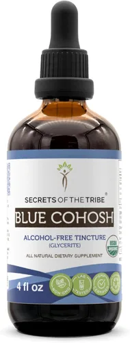 Secrets of the Tribe Blue Cohosh Tintura sin alcohol (glicerita) 659 mg de cultivo responsable USDA Organic Blue Cohosh (Caulophyllum Thalictroides)