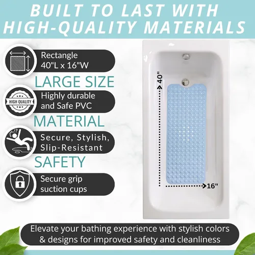Miniatura 4 de ENKOSI Tapete de baño antideslizante, extra largo de 40 x 16 pulgadas, tapete antideslizante grande para bañera y ducha con ventosas y agujeros
