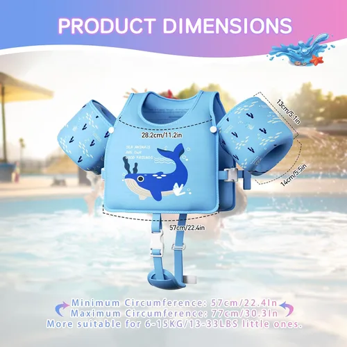 Miniatura 5 de Chaleco de natación para niños pequeños, flotadores para niños de 20 a 66 libras, chaleco de natación para niños pequeños que aprenden a nadar, Azul
