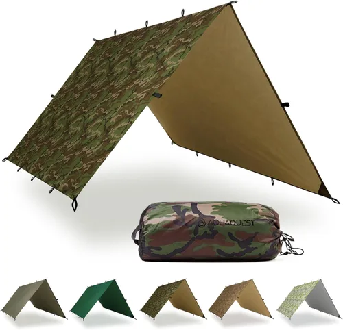 Miniatura 7 de AquaQuest Defender - Lona resistente impermeable (20,000 mm) con costuras selladas para camping, bushcraft y supervivencia Verde oliva (Olive Drab)