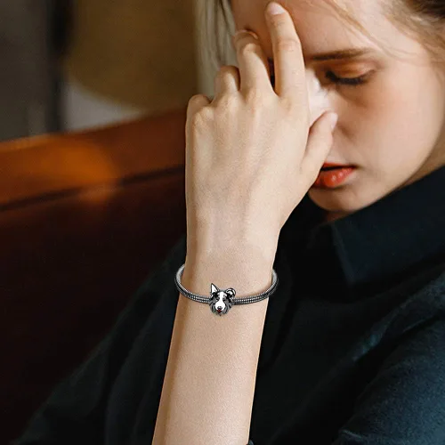 Miniatura 4 de GNOCE Abalorio de plata de ley para perro chapado en negro para pulsera o collar de mascotas para mujeres y niñas