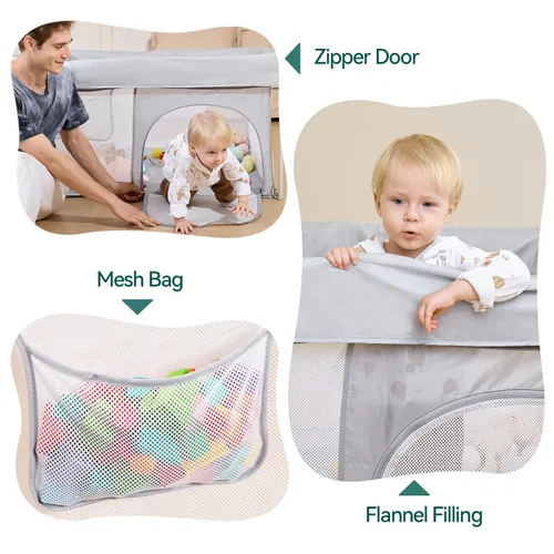 Miniatura 7 de BABELIO Corralito plegable para bebés con alfombra, 46" × 46" patio de juegos portátil para bebés y niños pequeños, ganador de los premios Parents