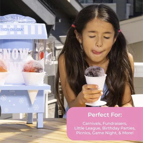 Miniatura 7 de Nostalgia Máquina de Raspados de Hielo Raspado - Máquina de Granizados Retro de Mesa Hace 20 Golosinas Heladas - Incluye 2 Vasos de Plástico