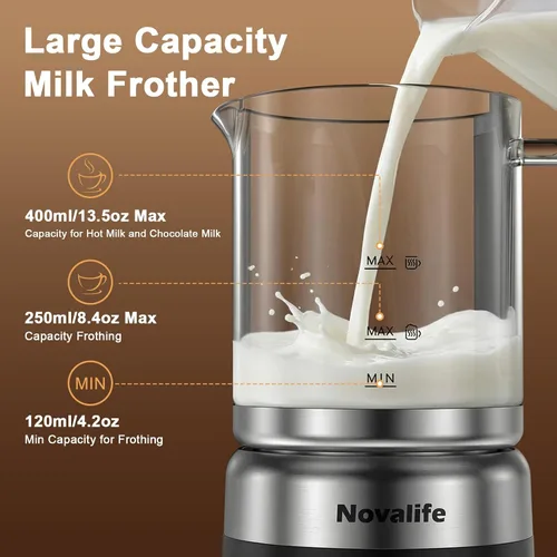 Miniatura 4 de Espumador de leche eléctrico 5 en 1, espumador de leche extraíble y vaporizador de un solo toque para espuma de leche caliente y fría
