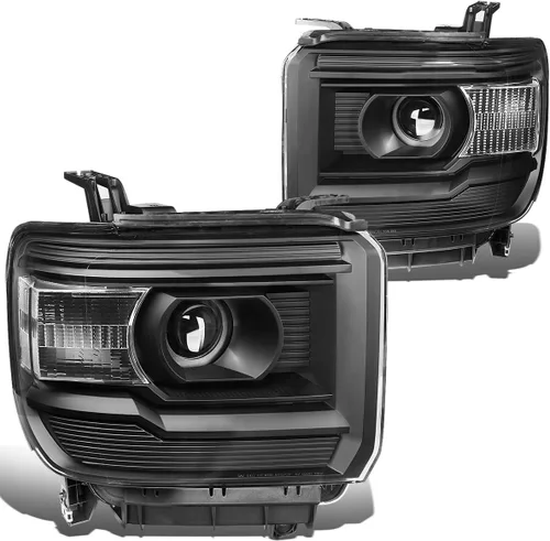 Miniatura 7 de DNA Motoring HL-OH-GMCS14-BK-AM Conjunto de faros delanteros con proyector lateral ámbar, carcasa negra [Para GMC Sierra 14-17]