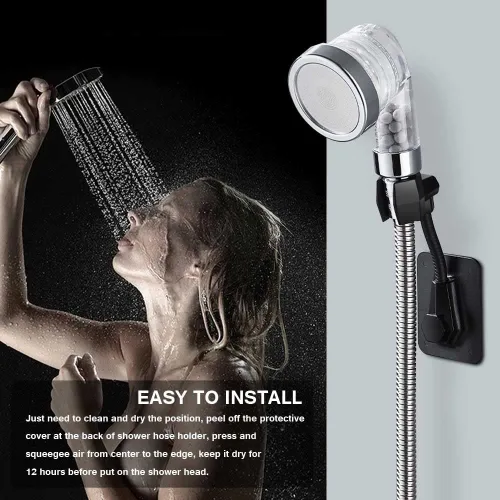 Miniatura 3 de Soporte para cabezal de ducha, adhesivo fuerte, giratorio de 360 grados, ajustable, soporte de montaje en pared para baño (negro)