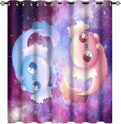 Miniatura 31 de Cortinas abstractas de ajolote con diseño de galaxia, colorido, peces, animales, ajolote, aislamiento térmico, oscurecimiento y reducción de ruido