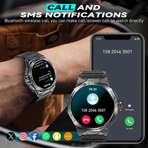 Miniatura 2 de Reloj inteligente militar para hombre, para responder/hacer llamadas de 1.43 pulgadas, AMOLED siempre encendido, reloj inteligente resistente