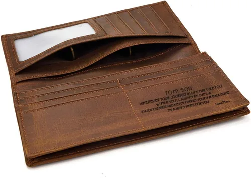 Miniatura 5 de LUUFAN Billetera larga de cuero genuino para hombre, cartera plegable grabada