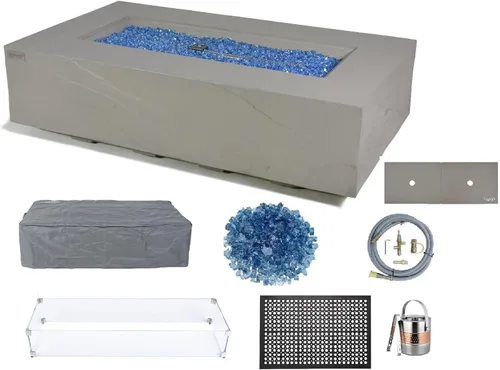 Miniatura 61 de Elementi+ Mesa de Fuego de Gas Colorado de Hormigón Fundido de 56" Rectangular, Hoguera al Aire Libre con Ignición Electrónica Incluye Cubierta