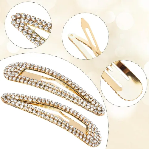 Miniatura 4 de HINZIC 4 pinzas para el cabello con diamantes de imitación de 3 pulgadas, antideslizantes, pasadores dorados, de metal, para boda, graduación, San