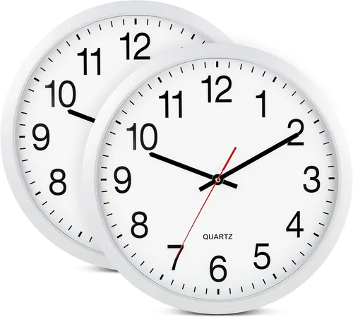 Miniatura 12 de Bernhard Products Reloj de pared negro, 2 unidades, silencioso, sin tictac, de cuarzo, de calidad extra grande, funciona con pilas, redondo, fácil