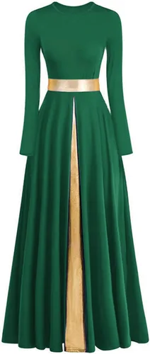 Vestido de Baile de Alabanza para Mujeres con Cintura Metálica Banda Larga Vestido de Liturgia de Adoración Vestido de Iglesia Vestido de Baile