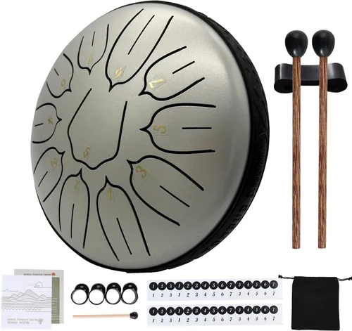 Miniatura 11 de Yahpetes Tambor de lengua de acero, instrumento de percusión musical, tambor de lluvia de metal para exterior, 6 pulgadas, 11 notas, tecla C