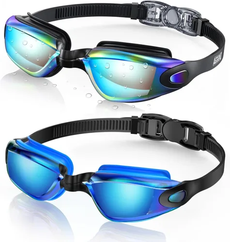 Miniatura 8 de Aegend - Gafas de natación, paquete de 2 gafas de natación sin filtraciones, para adultos, hombres, mujeres y jóvenes Negro claro y rosa rojo claro