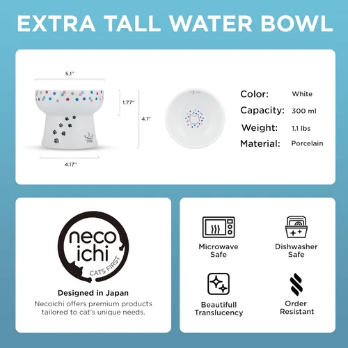 Miniatura 3 de Necoichi Cuenco elevado de agua para gatos, cuenco elevado de cerámica para gatos, evita la fatiga del cuello y los bigotes, apto para lavavajillas