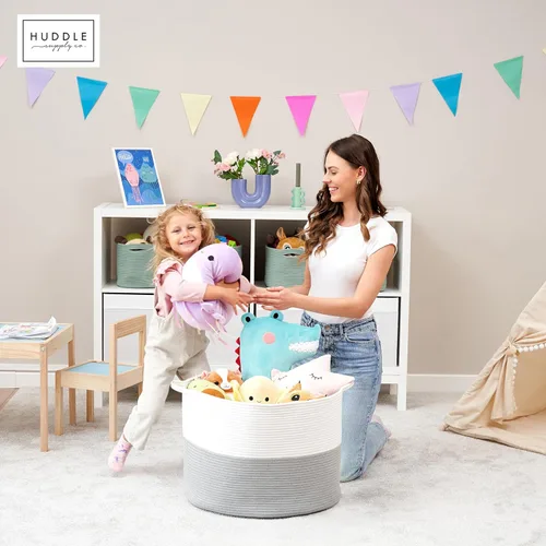 Miniatura 2 de Cesta grande lavable XXXL para manta de 85 litros, 2 unidades, hechas a mano, canastas tejidas decorativas para almacenamiento, suave y duradera