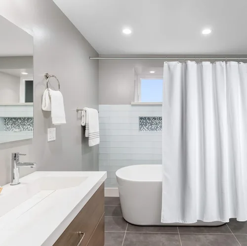 Miniatura 2 de Creative Scents Cortina de ducha de tela blanca para baño, spa de 60 x 72 pulgadas, diseño cuadrado de tejido de gofre mate de lujo, repelente al