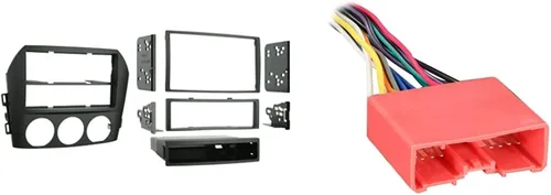 Metra 99-7506 Kit de instalación DIN/doble DIN para vehículos Mazda Miata MX-5 2006-2008 (negro) y arnés de cableado Metra Electronics 70-7903 para