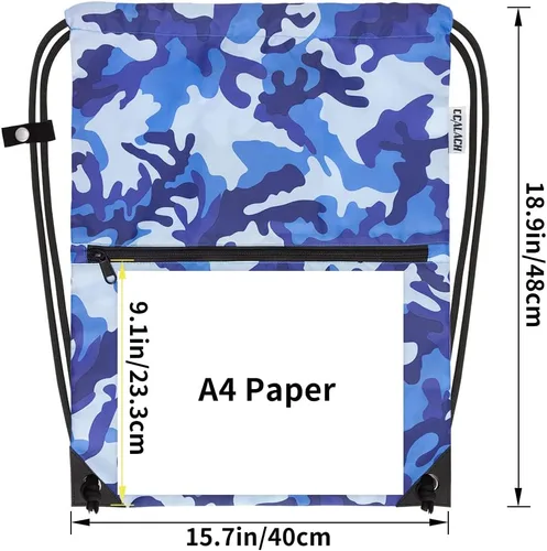 Miniatura 2 de Mochila deportiva con cordón, bolsa de gimnasio para yoga, viajes, para mujeres y hombres, tamaño grande con bolsillos con cremallera, Camuflado